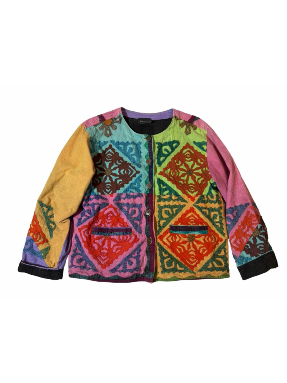 Ann Maurice Patchwork Quilted Jacket Colorful Boho Wearable Art Lagenlook Coat